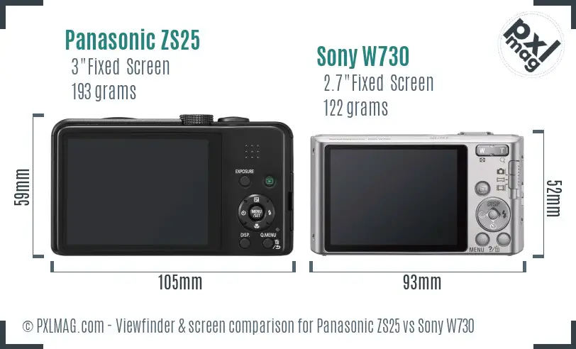 Panasonic ZS25 vs Sony W730 Screen and Viewfinder comparison