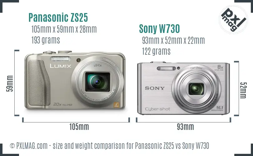 Panasonic ZS25 vs Sony W730 size comparison