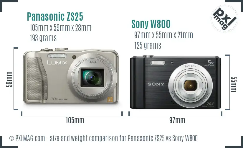 Panasonic ZS25 vs Sony W800 size comparison