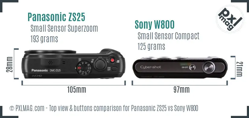Panasonic ZS25 vs Sony W800 top view buttons comparison