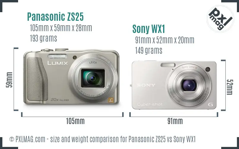 Panasonic ZS25 vs Sony WX1 size comparison