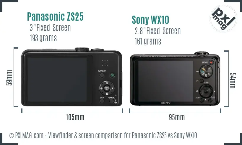 Panasonic ZS25 vs Sony WX10 Screen and Viewfinder comparison