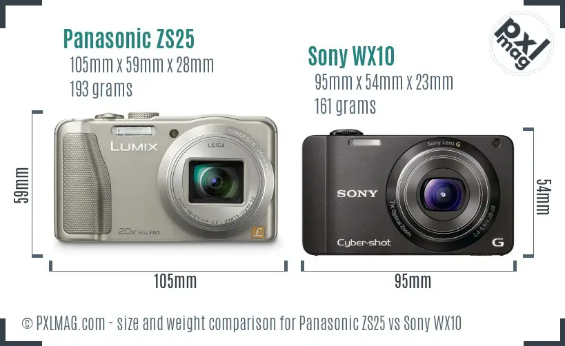 Panasonic ZS25 vs Sony WX10 size comparison