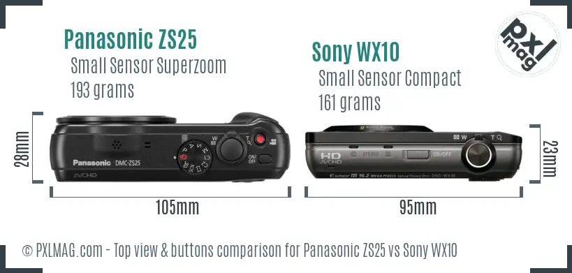 Panasonic ZS25 vs Sony WX10 top view buttons comparison