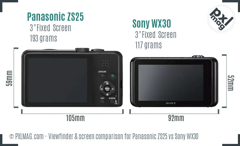 Panasonic ZS25 vs Sony WX30 Screen and Viewfinder comparison