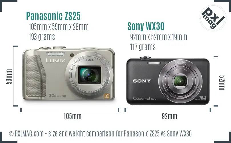 Panasonic ZS25 vs Sony WX30 size comparison