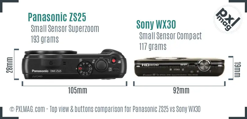 Panasonic ZS25 vs Sony WX30 top view buttons comparison