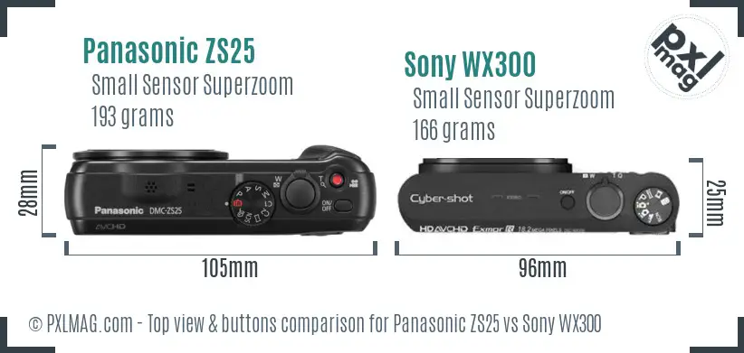 Panasonic ZS25 vs Sony WX300 top view buttons comparison Panasonic ZS25 vs Sony WX300 top view buttons comparison