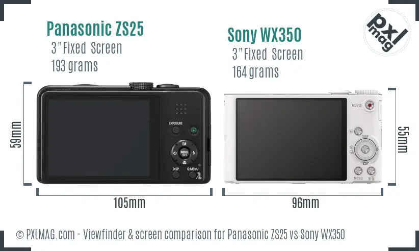 Panasonic ZS25 vs Sony WX350 Screen and Viewfinder comparison