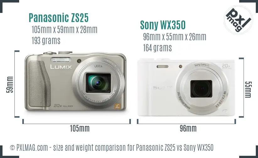 Panasonic ZS25 vs Sony WX350 size comparison