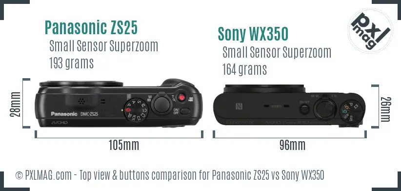 Panasonic ZS25 vs Sony WX350 top view buttons comparison