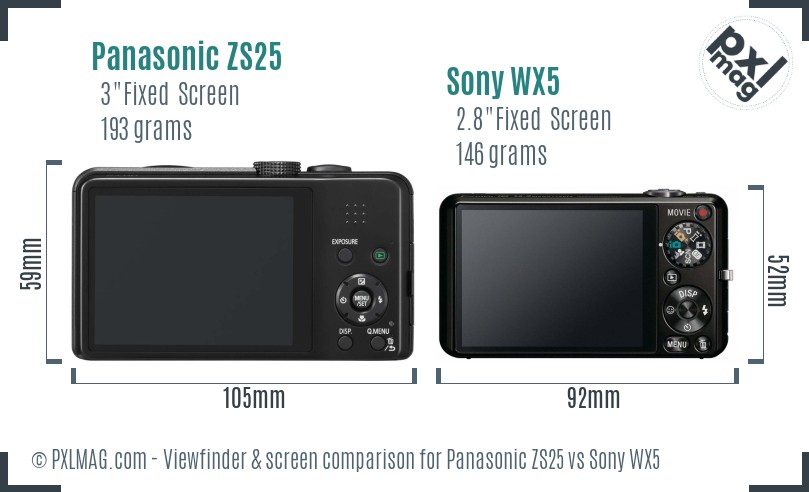 Panasonic ZS25 vs Sony WX5 Screen and Viewfinder comparison