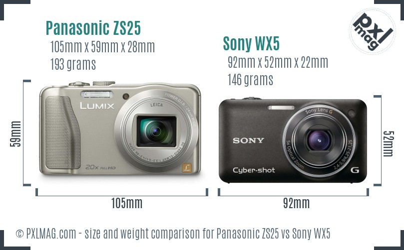 Panasonic ZS25 vs Sony WX5 size comparison