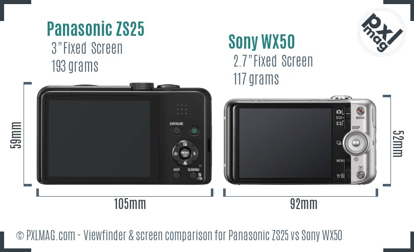 Panasonic ZS25 vs Sony WX50 Screen and Viewfinder comparison