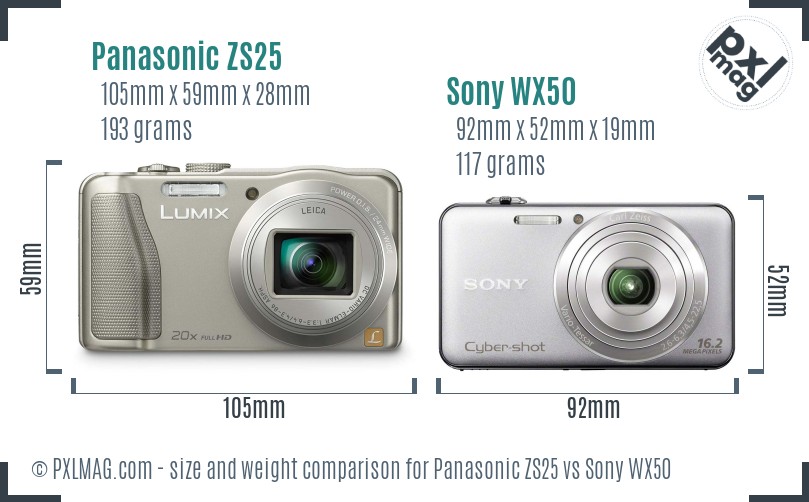 Panasonic ZS25 vs Sony WX50 size comparison