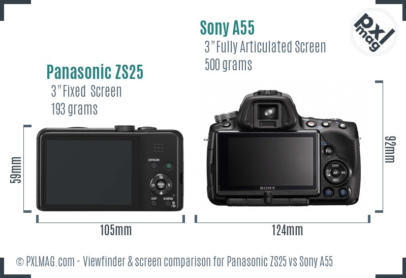 Panasonic ZS25 vs Sony A55 Screen and Viewfinder comparison