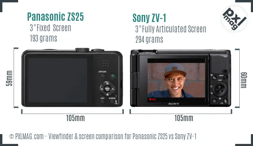 Panasonic ZS25 vs Sony ZV-1 Screen and Viewfinder comparison