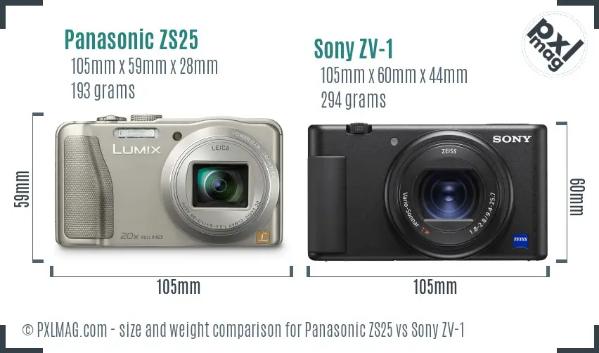 Panasonic ZS25 vs Sony ZV-1 size comparison
