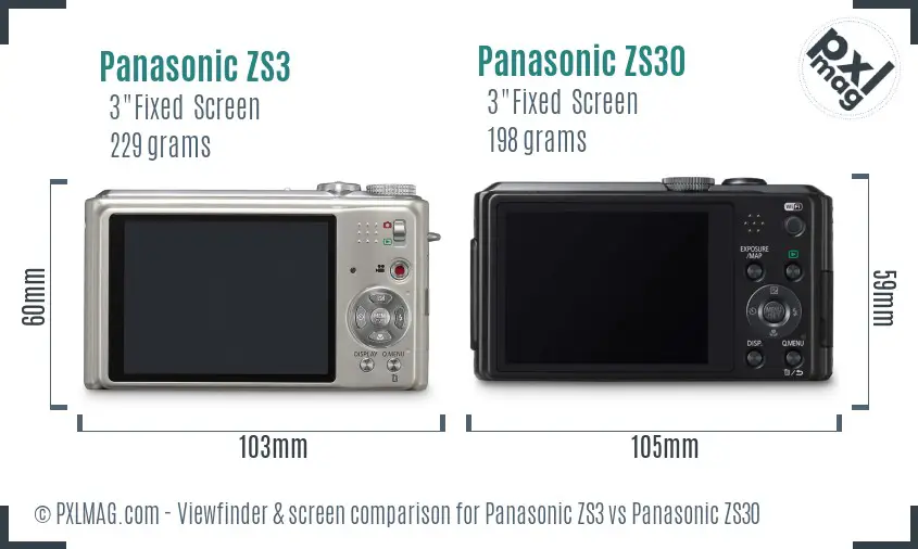 Panasonic ZS3 vs Panasonic ZS30 Screen and Viewfinder comparison