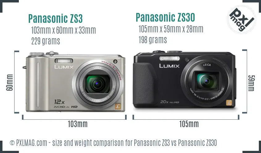 Panasonic ZS3 vs Panasonic ZS30 size comparison