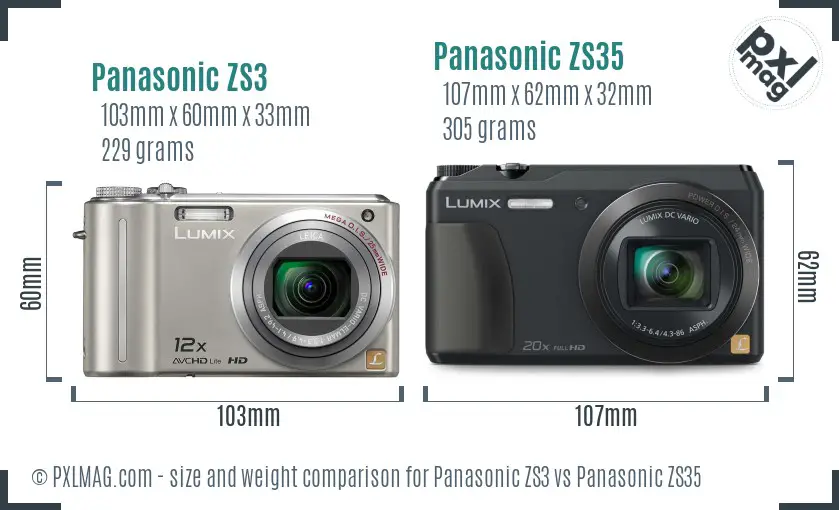 Panasonic ZS3 vs Panasonic ZS35 size comparison