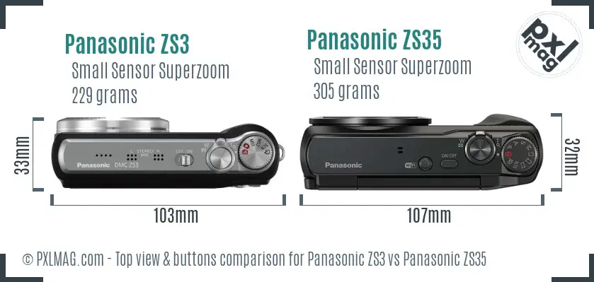 Panasonic ZS3 vs Panasonic ZS35 top view buttons comparison