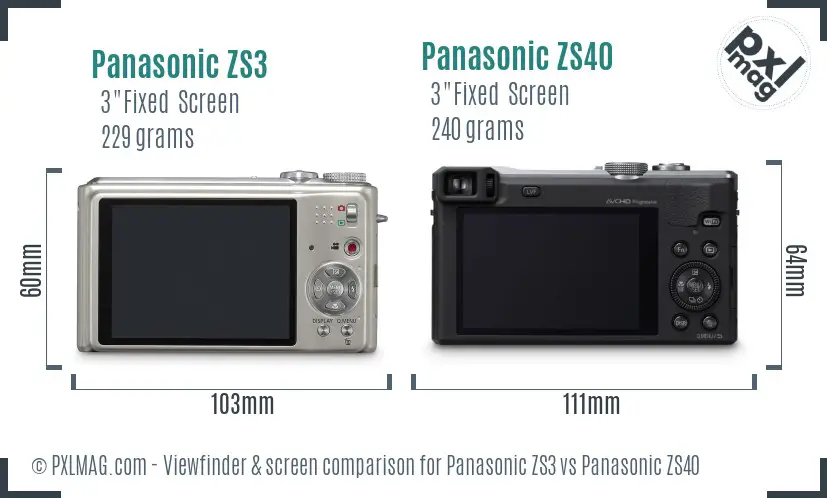 Panasonic ZS3 vs Panasonic ZS40 Screen and Viewfinder comparison