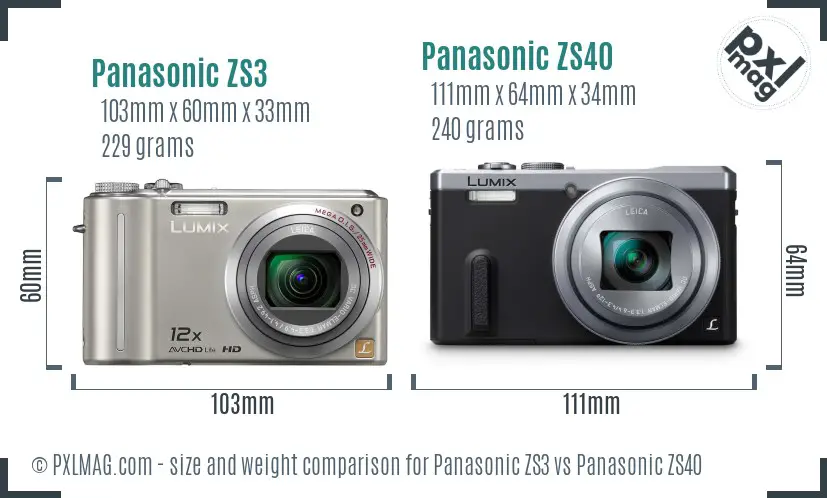 Panasonic ZS3 vs Panasonic ZS40 size comparison