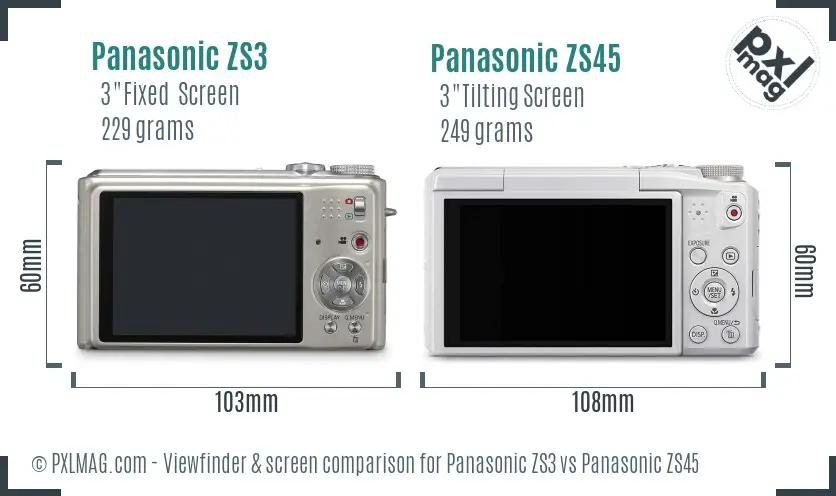 Panasonic ZS3 vs Panasonic ZS45 Screen and Viewfinder comparison