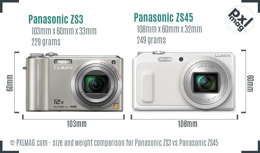 Panasonic ZS3 vs Panasonic ZS45 size comparison