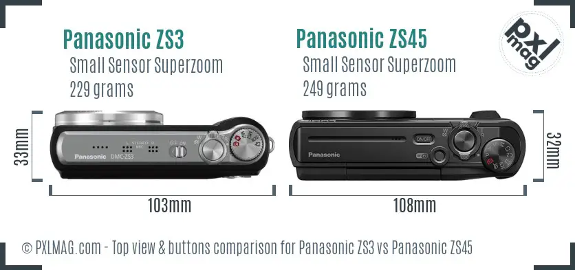 Panasonic ZS3 vs Panasonic ZS45 top view buttons comparison