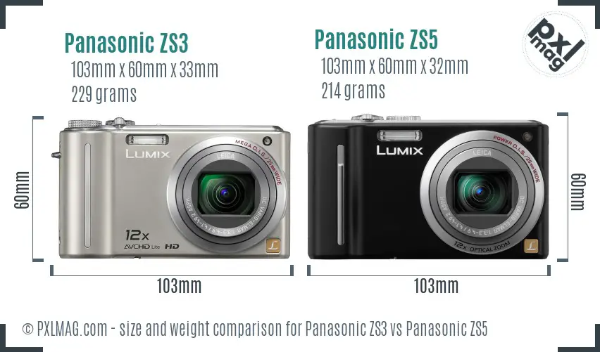 Panasonic ZS3 vs Panasonic ZS5 size comparison