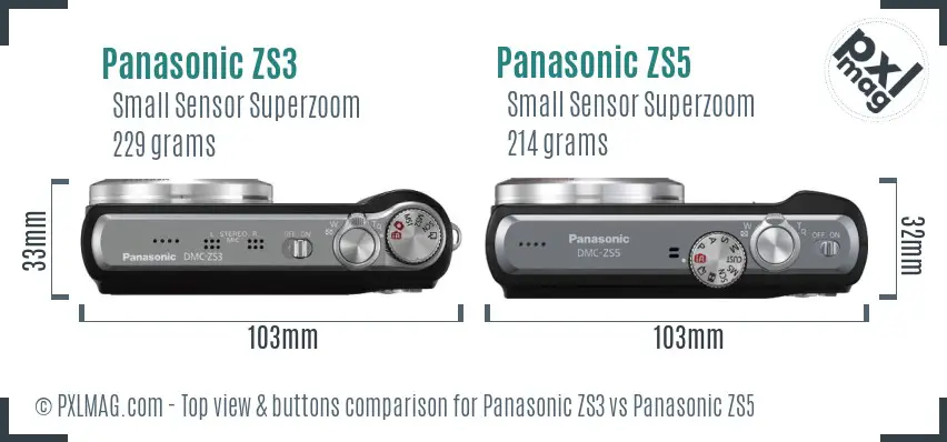 Panasonic ZS3 vs Panasonic ZS5 top view buttons comparison