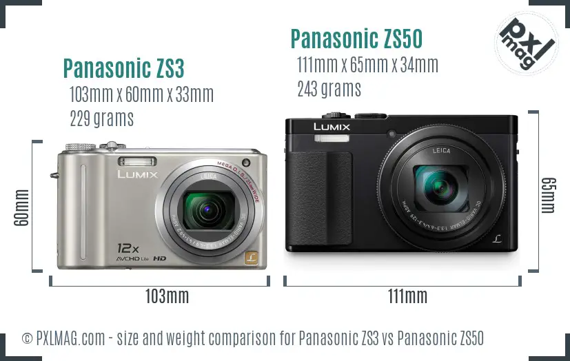 Panasonic ZS3 vs Panasonic ZS50 size comparison