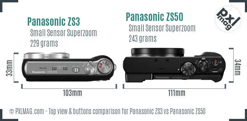 Panasonic ZS3 vs Panasonic ZS50 top view buttons comparison