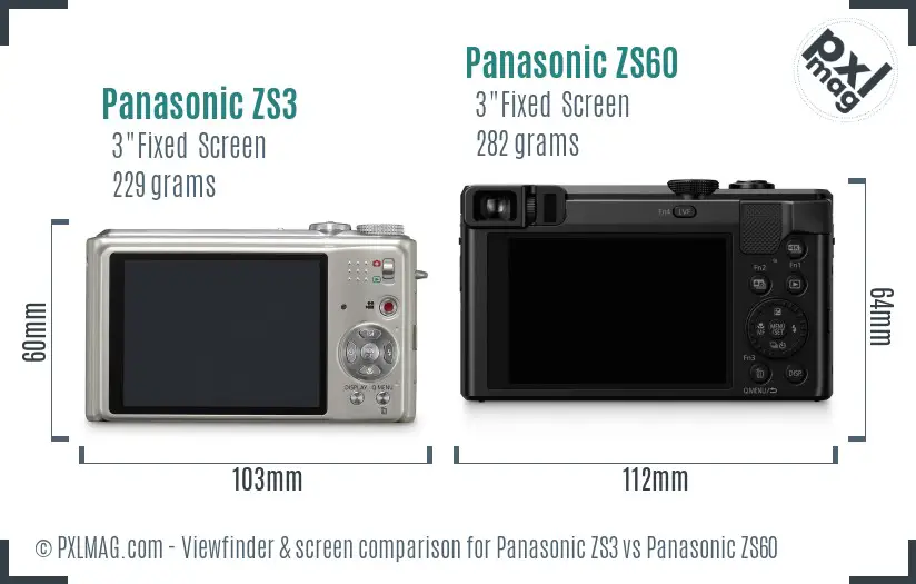 Panasonic ZS3 vs Panasonic ZS60 Screen and Viewfinder comparison