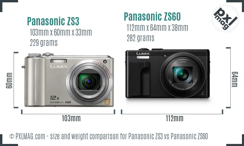Panasonic ZS3 vs Panasonic ZS60 size comparison