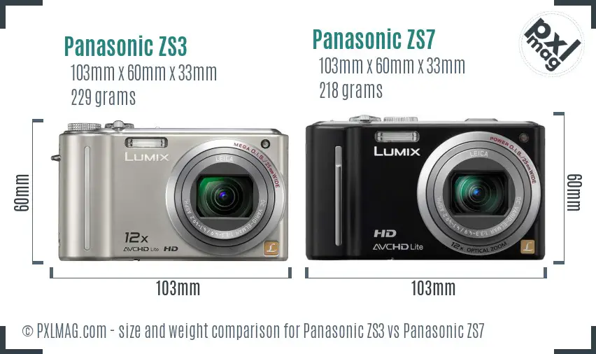 Panasonic ZS3 vs Panasonic ZS7 size comparison