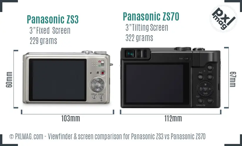 Panasonic ZS3 vs Panasonic ZS70 Screen and Viewfinder comparison