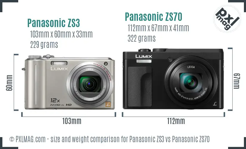 Panasonic ZS3 vs Panasonic ZS70 size comparison