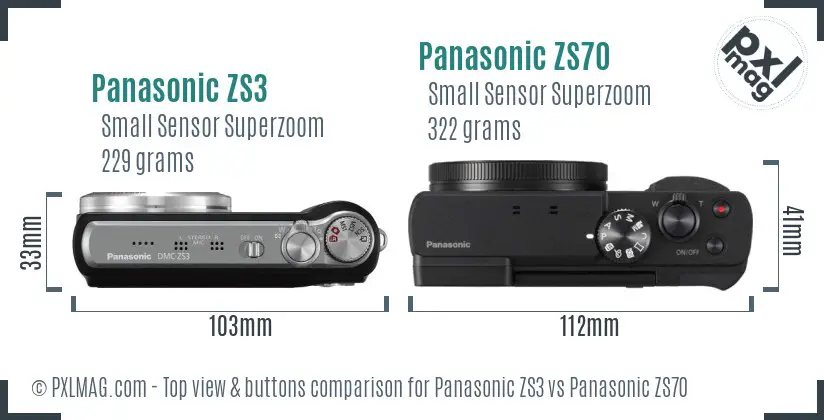 Panasonic ZS3 vs Panasonic ZS70 top view buttons comparison