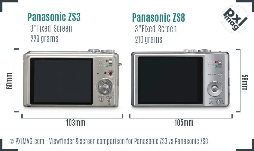 Panasonic ZS3 vs Panasonic ZS8 Screen and Viewfinder comparison