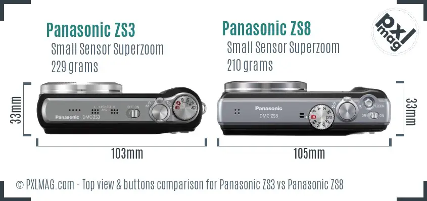 Panasonic ZS3 vs Panasonic ZS8 top view buttons comparison