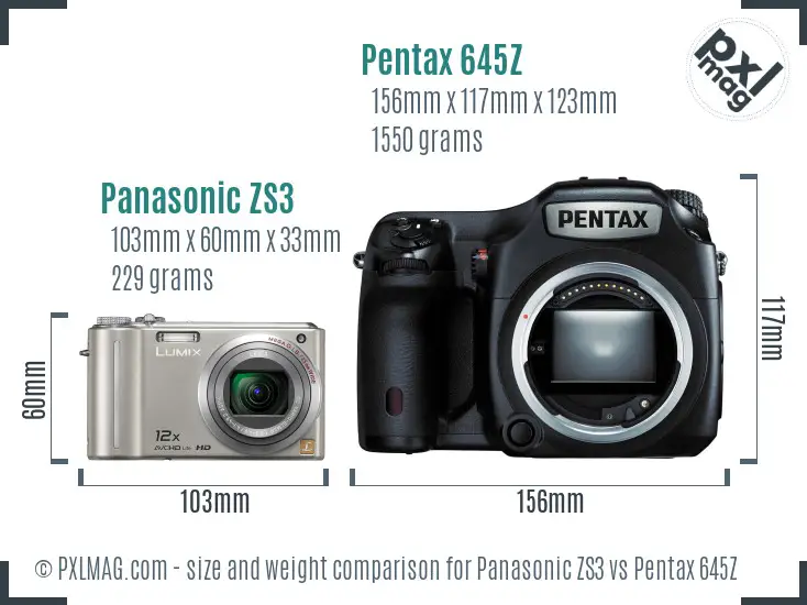 Panasonic ZS3 vs Pentax 645Z size comparison