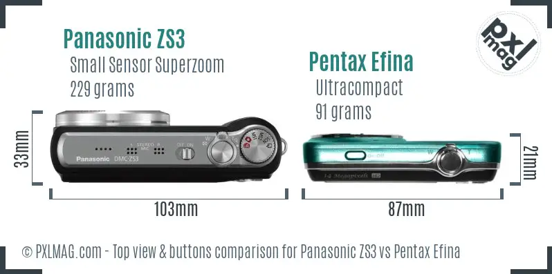 Panasonic ZS3 vs Pentax Efina top view buttons comparison