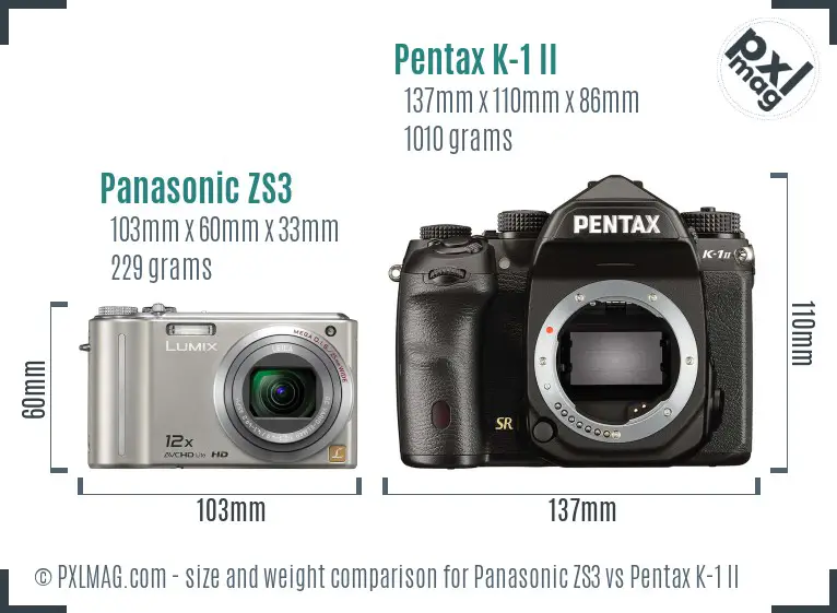 Panasonic ZS3 vs Pentax K-1 II size comparison