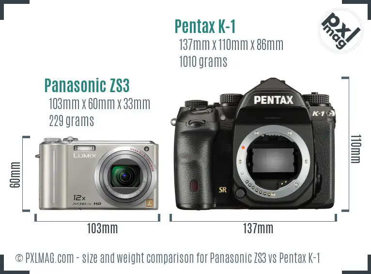Panasonic ZS3 vs Pentax K-1 size comparison
