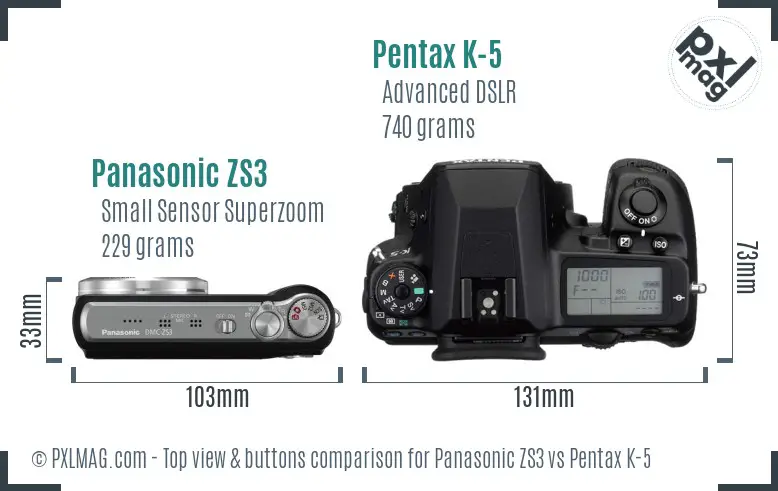 Panasonic ZS3 vs Pentax K-5 top view buttons comparison