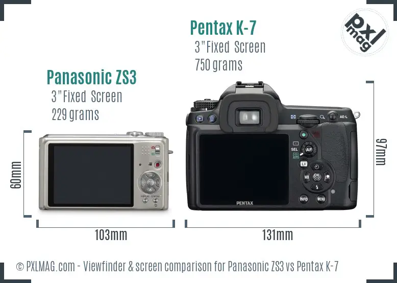 Panasonic ZS3 vs Pentax K-7 Screen and Viewfinder comparison