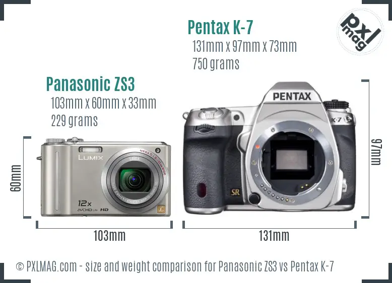 Panasonic ZS3 vs Pentax K-7 size comparison